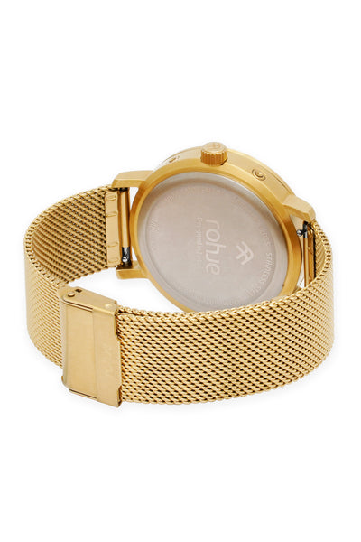 Adventurister Gold kultaisella mesh-rannekkeella #strap_gold-mesh