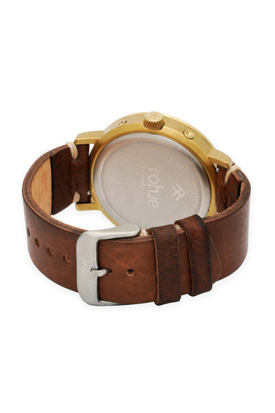 Adventurister Gold tummalla poronnahkarannekkeella #strap_dark-brown-reindeer-leather